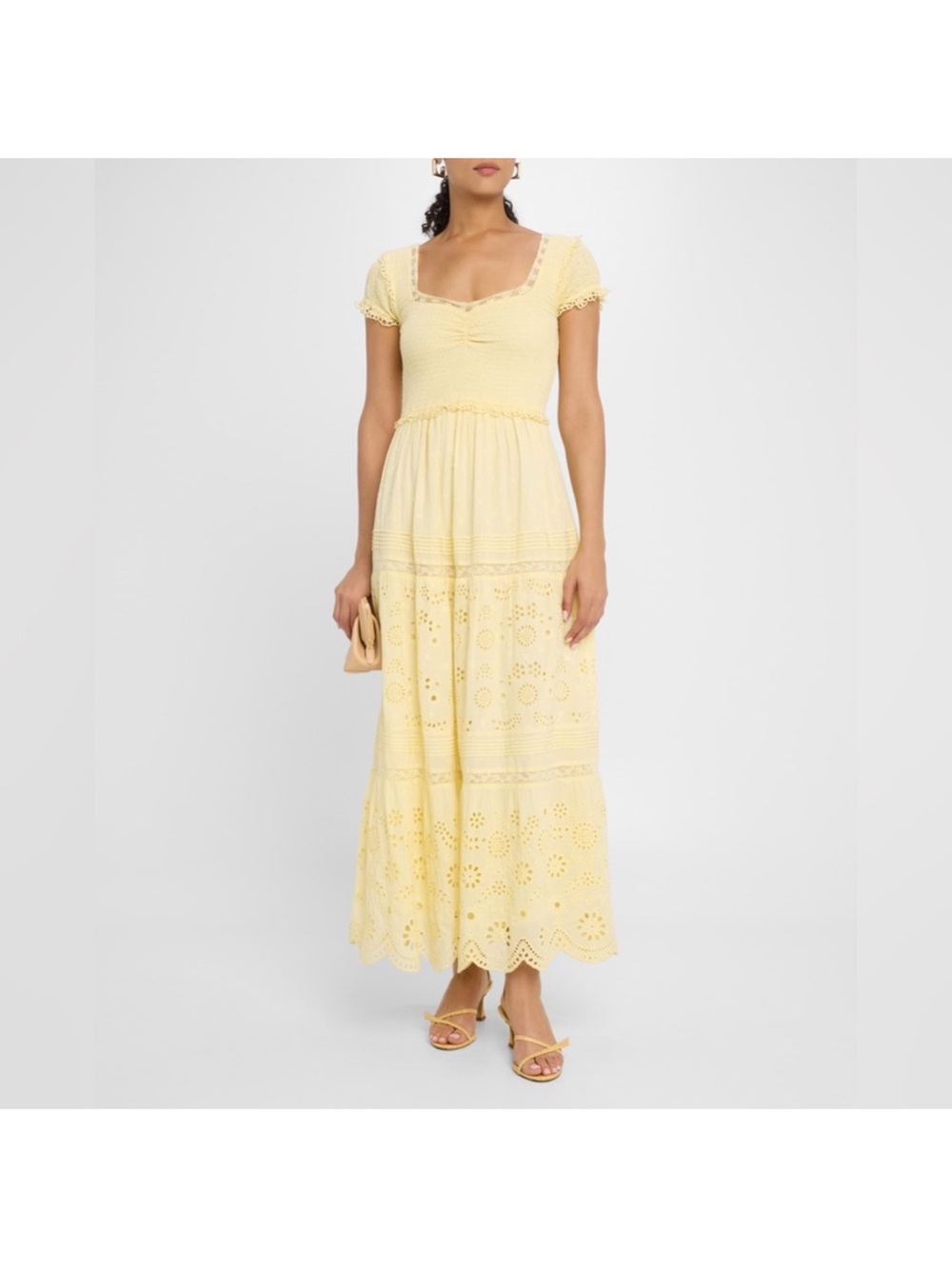 LoveShackFancy Bisolet Embroidered Maxi Dress in Citron size small